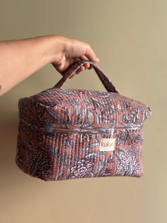Brown Floral Vanity Bag