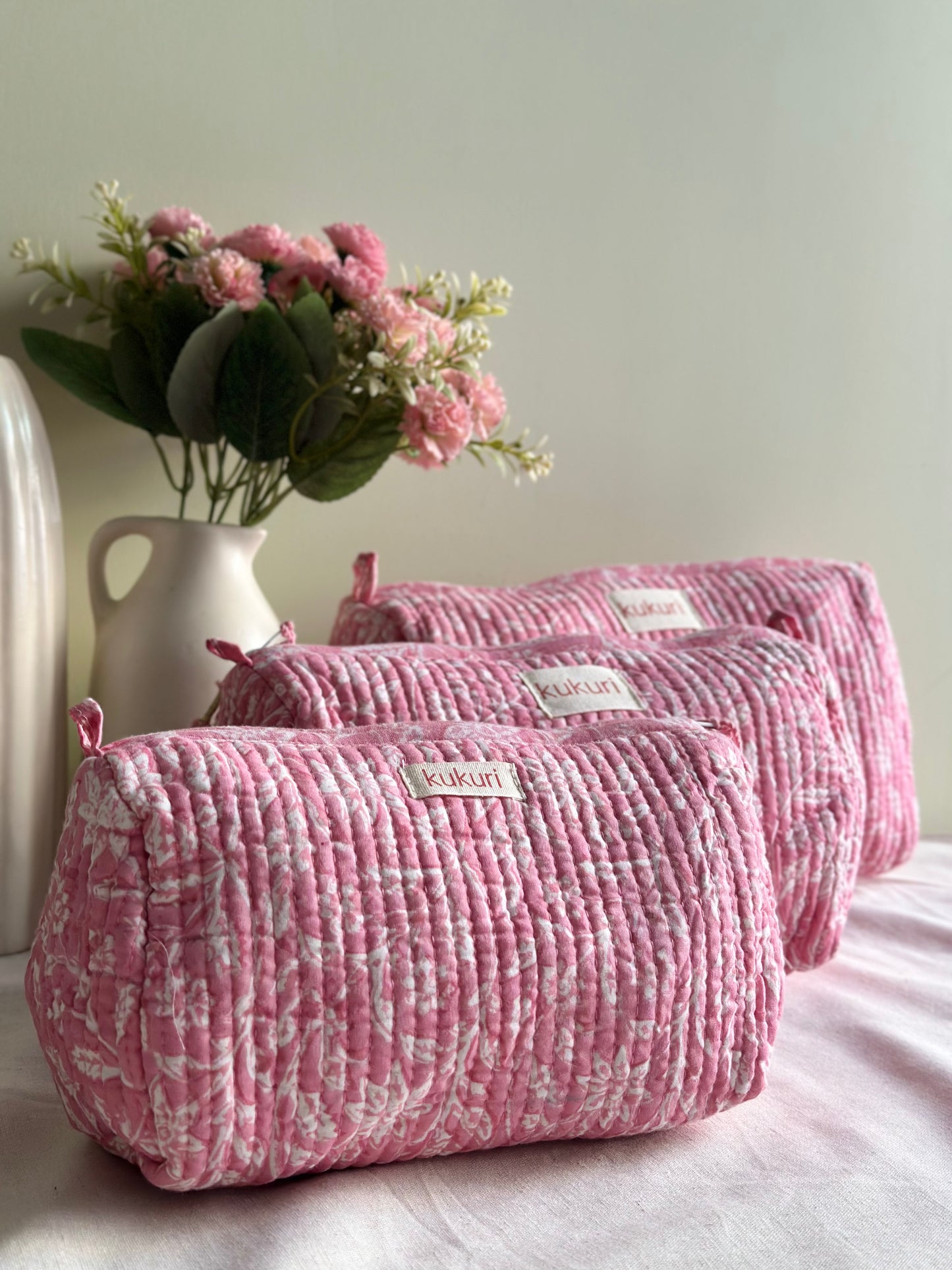 Pink Floral Pouch (Set of 3)