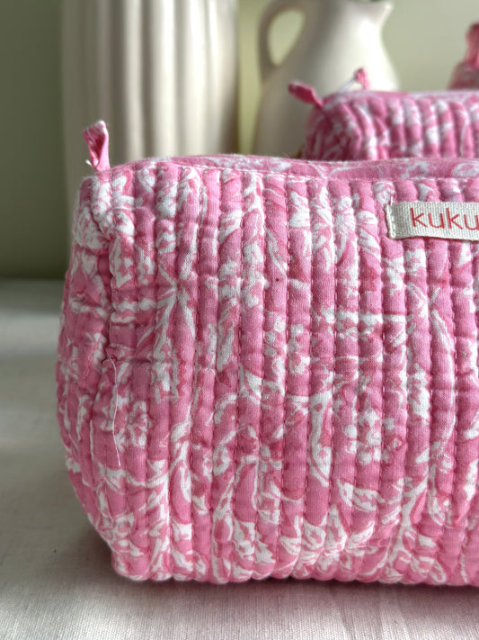 Pink Floral Pouch (Set of 3)