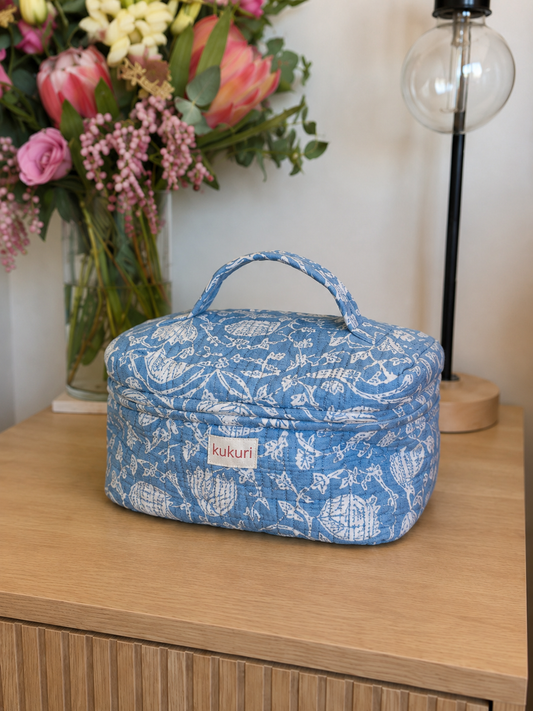 Blue Floral Vanity Bag