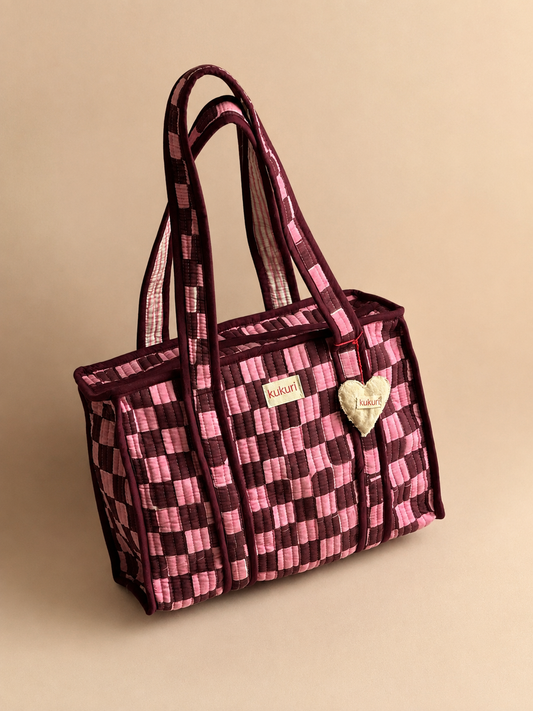 Cherry Check Midi Tote