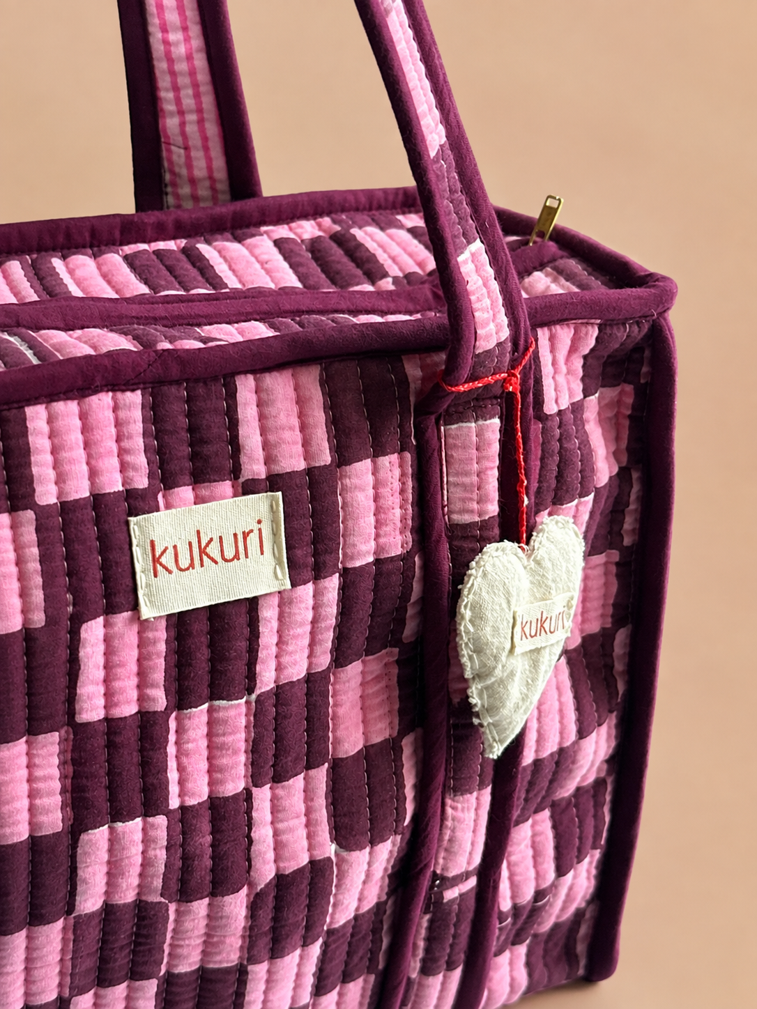 Cherry Check Midi Tote