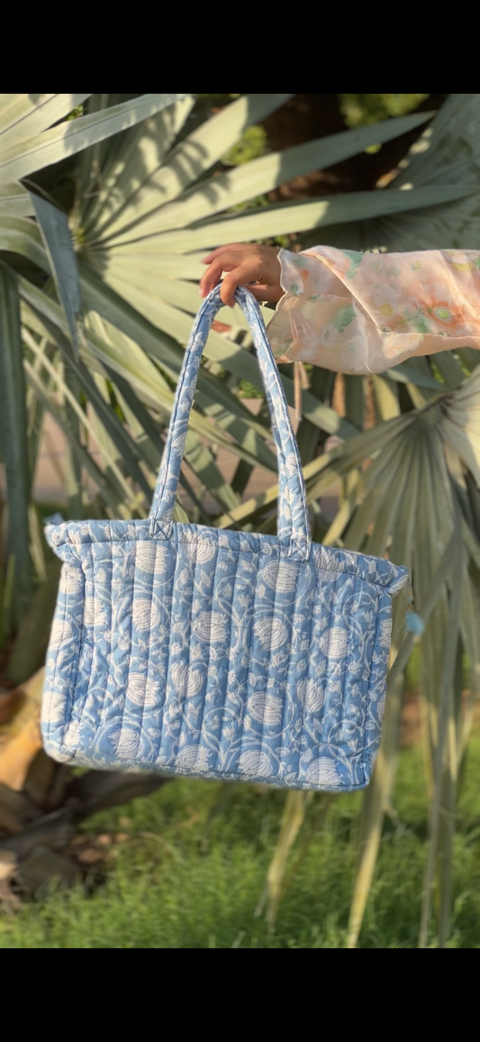 Light blue floral laptop tote bag