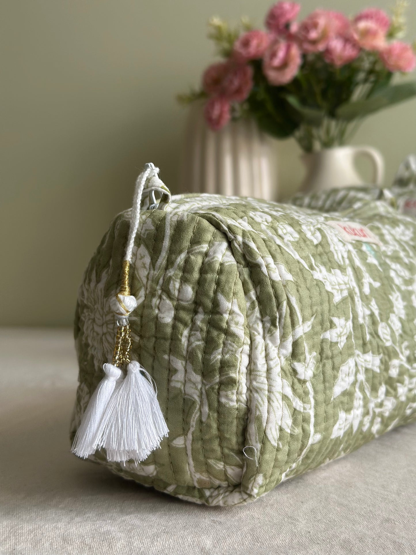 Soft Sage Floral Pouch (Set of 3)
