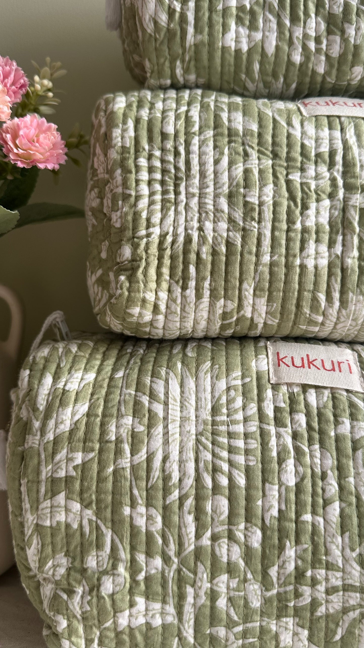 Soft Sage Floral Pouch (Set of 3)