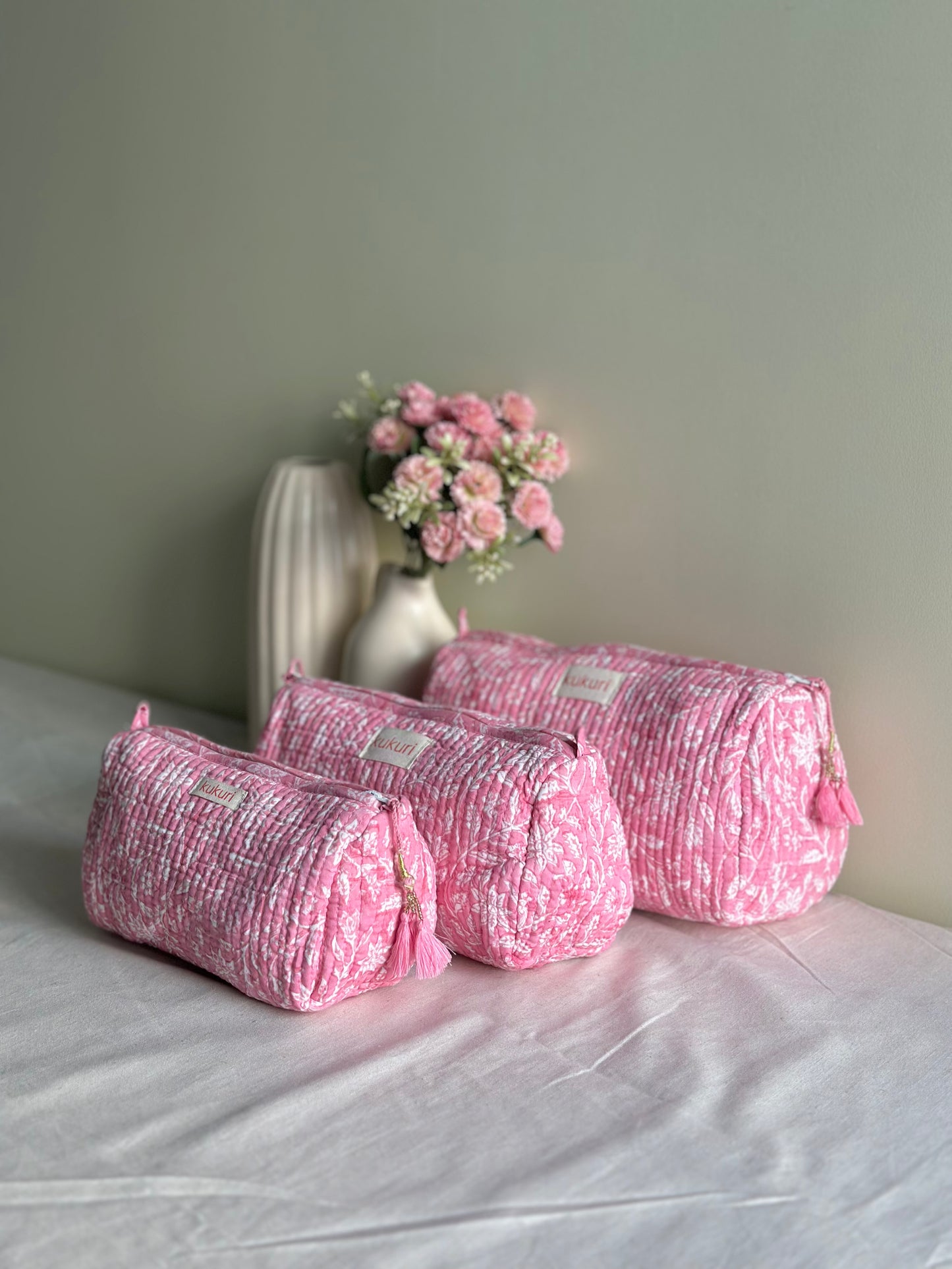 Pink Floral Pouch (Set of 3)
