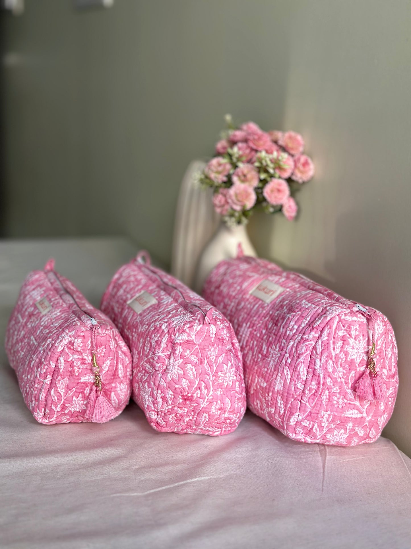 Pink Floral Pouch (Set of 3)