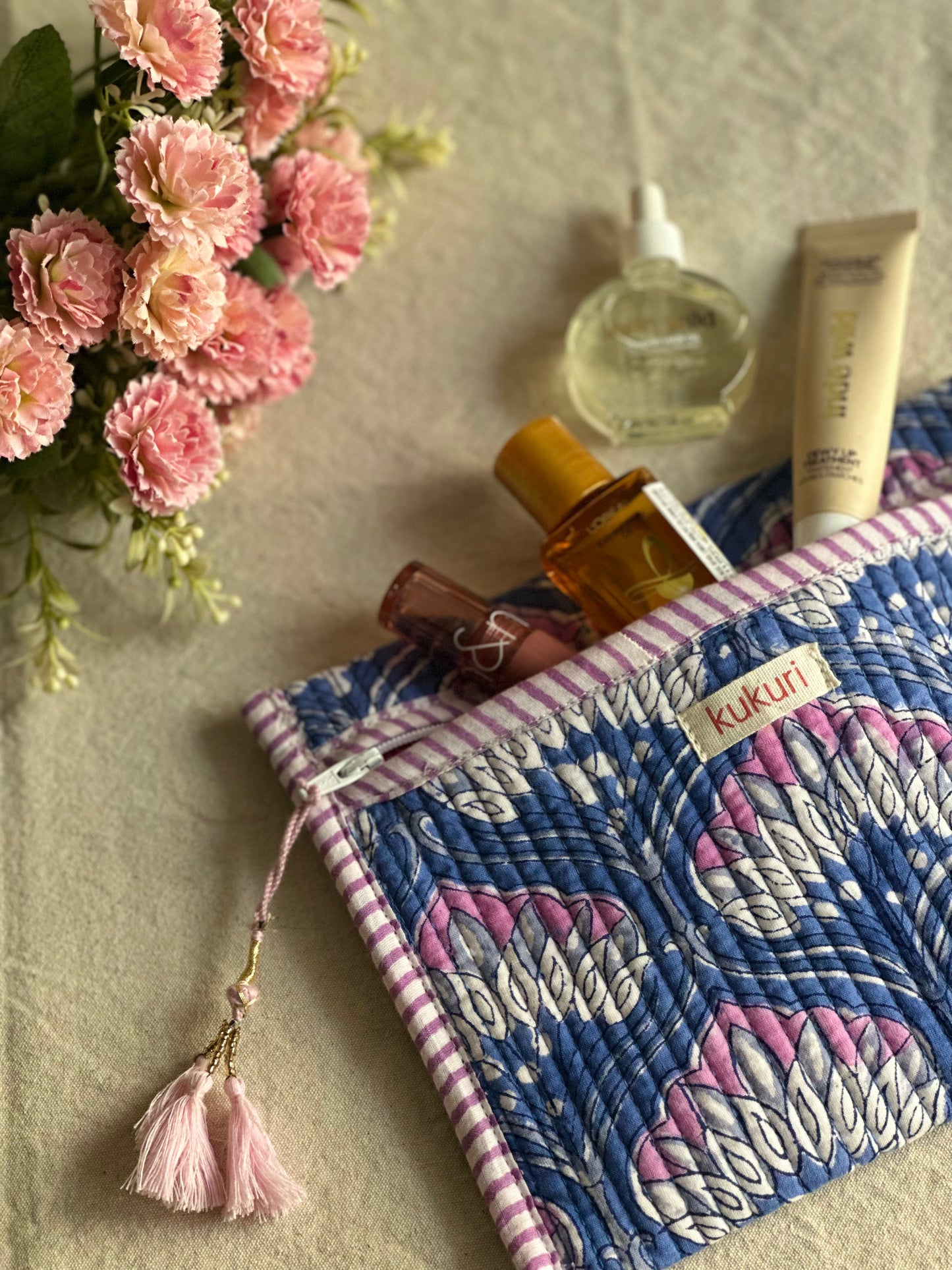 Blue & Blush Envelope Quilted Pouch