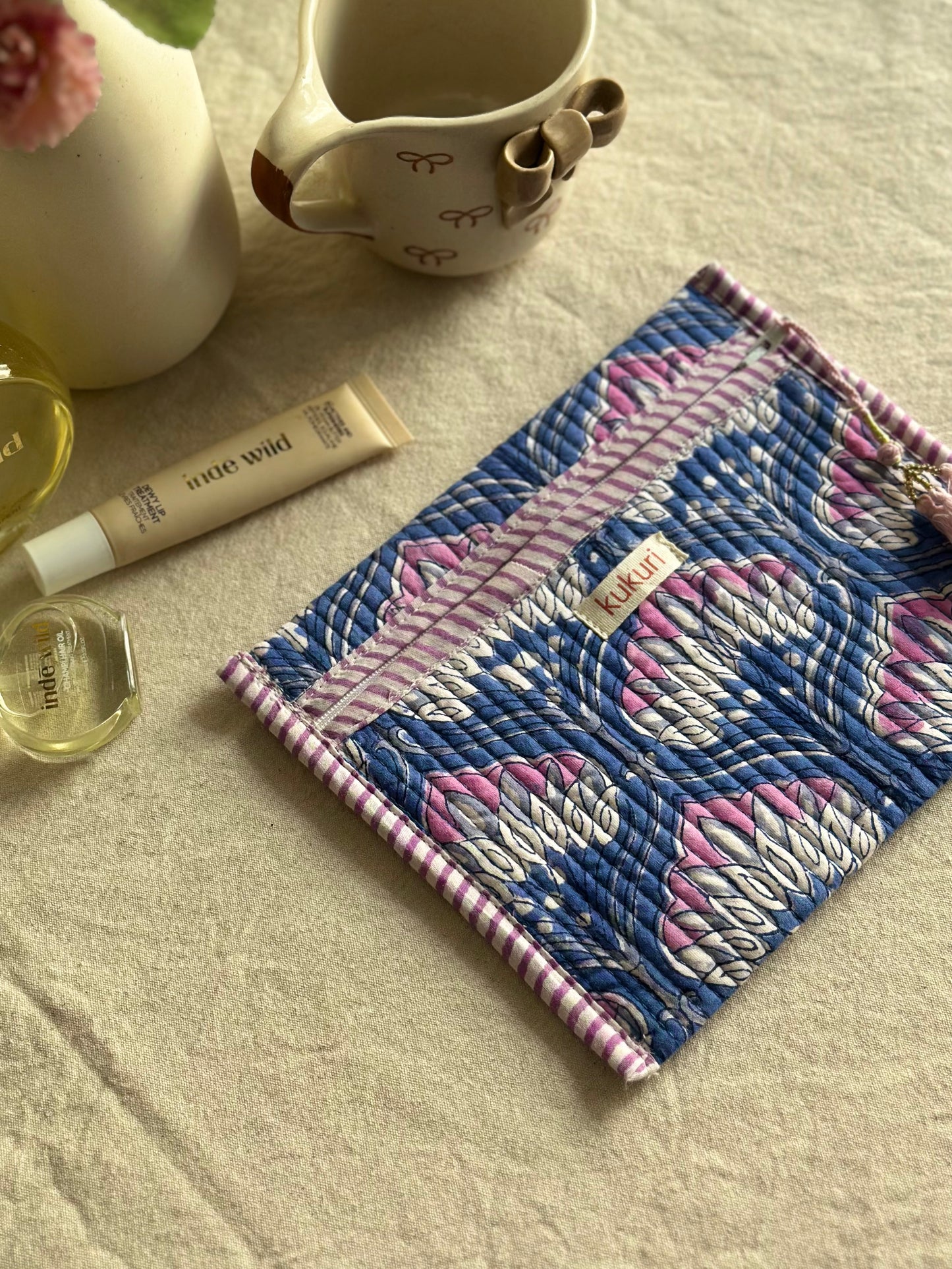 Blue & Blush Envelope Quilted Pouch