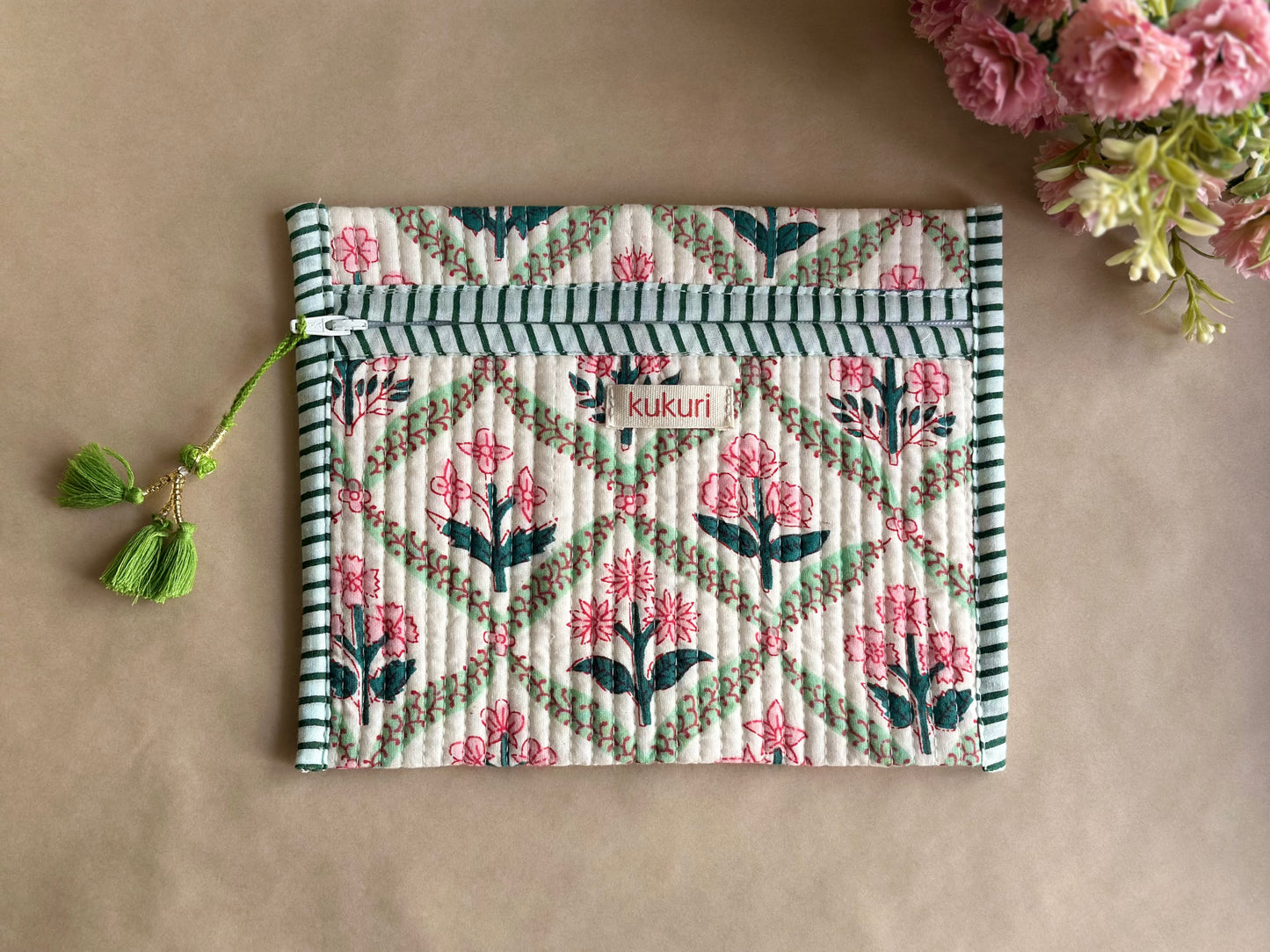 Floral Pink Green Envelope Pouch