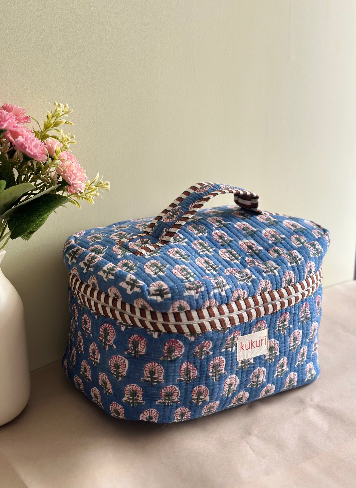 Indigo Floral Vanity Pouch