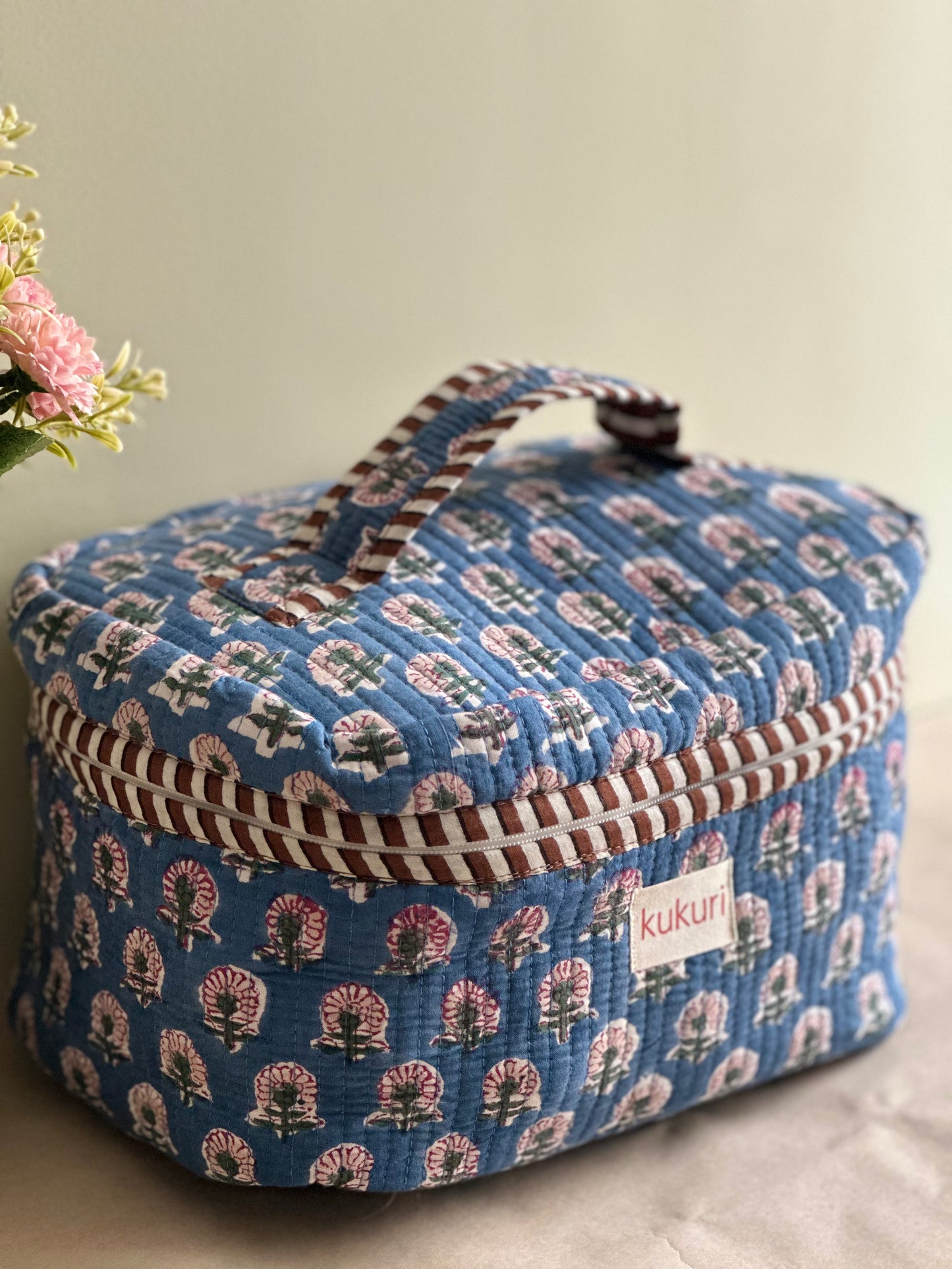 Indigo Floral Vanity Pouch